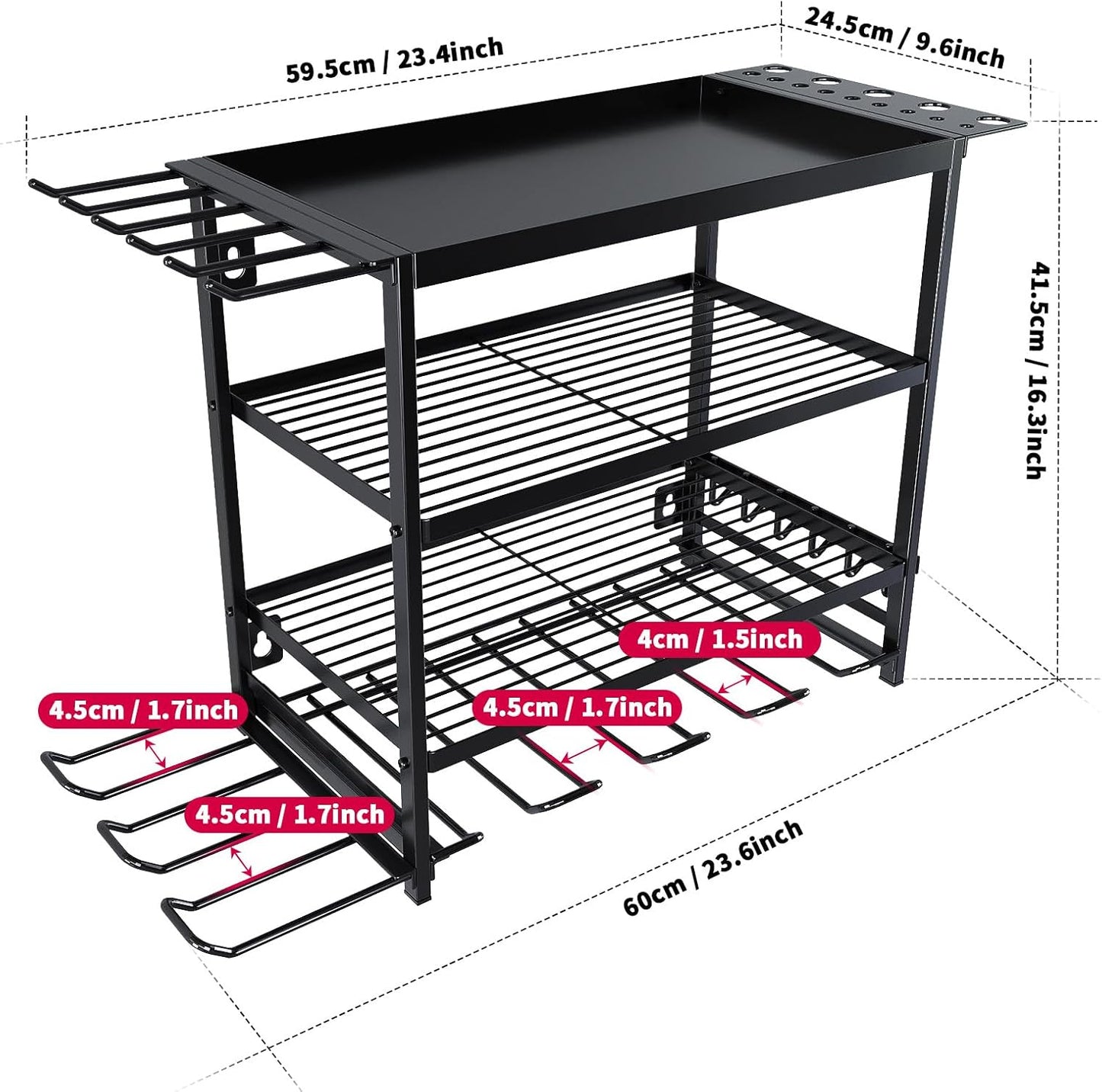 Tool Rack 4-Tier Wall Mount 25x42x60cm
