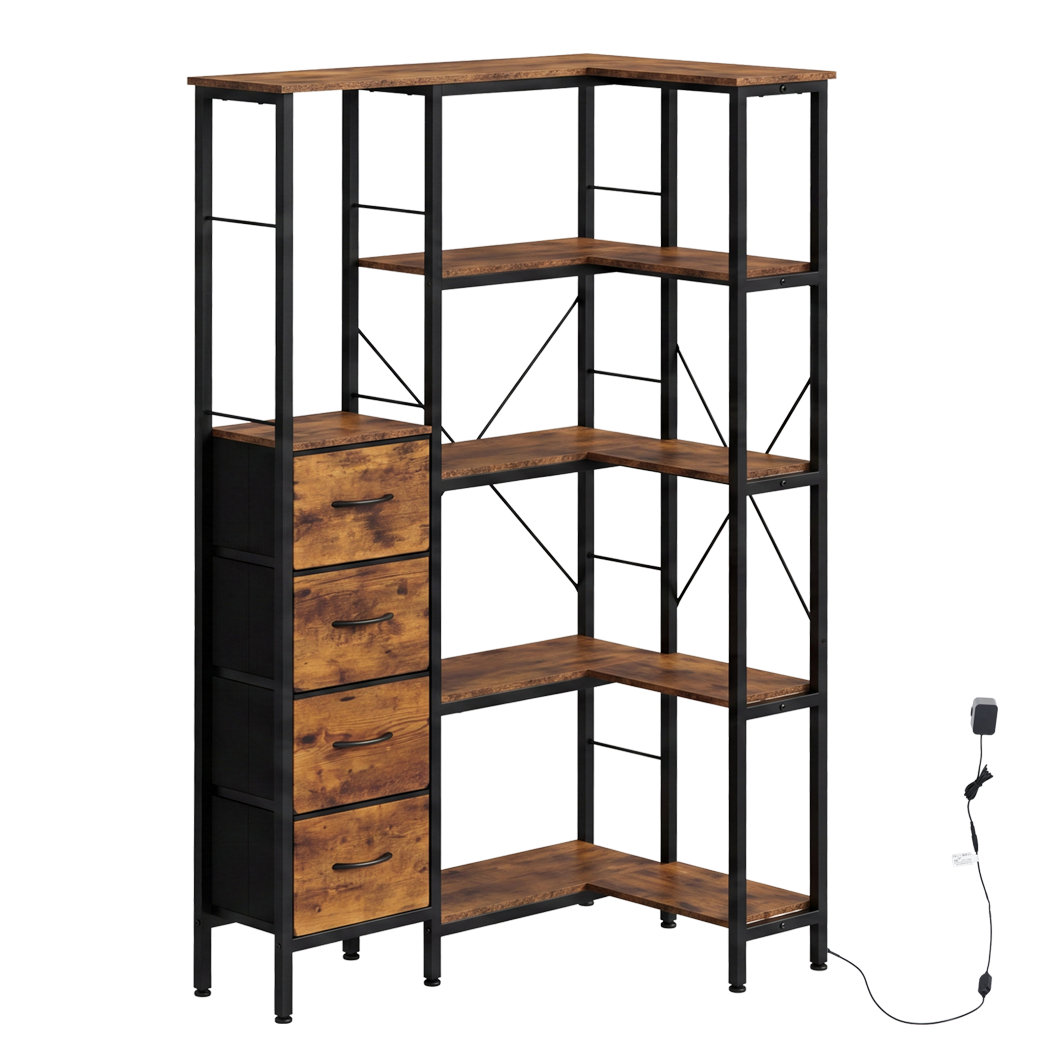 Corner Bookshelf With Fabric Drawers 89x58.5x170.5cm