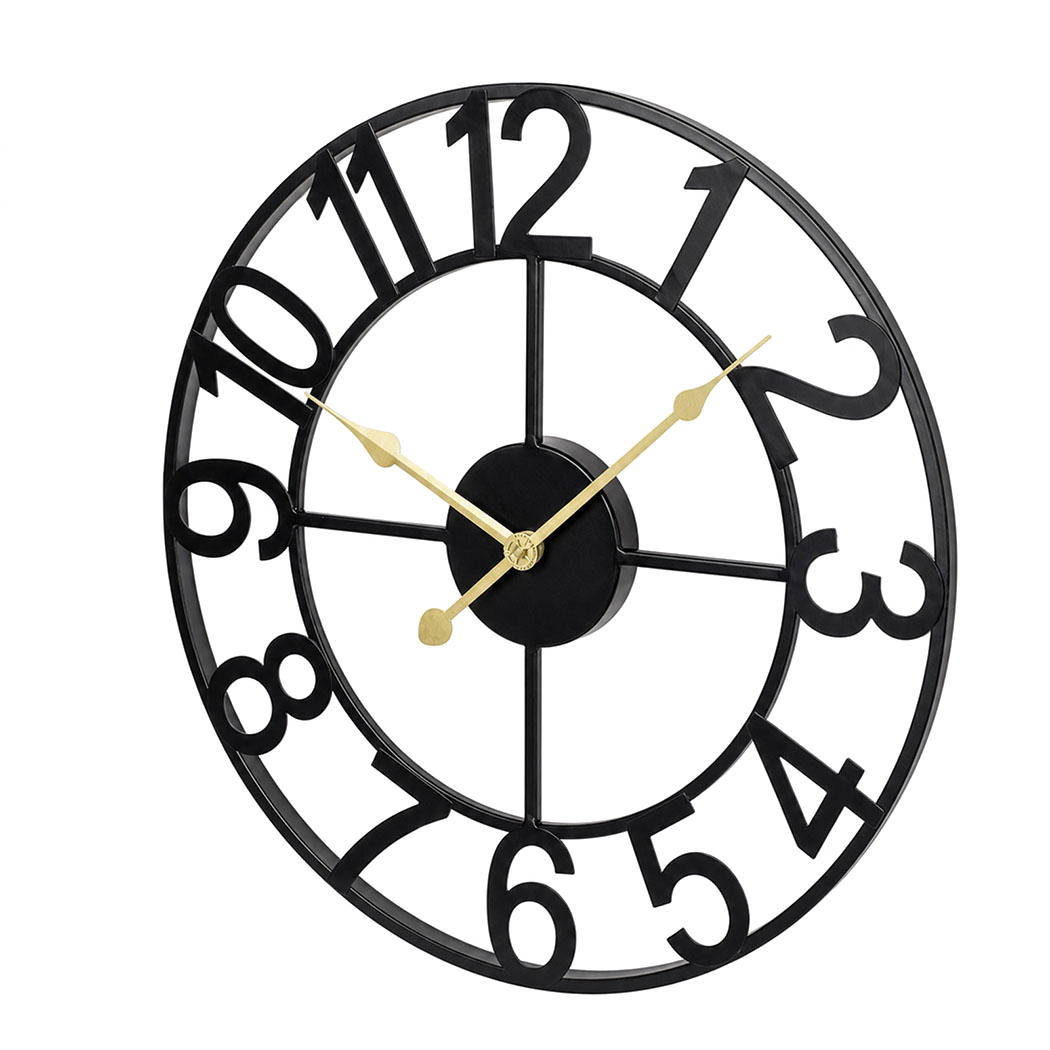 Silent Wall Clock Large Face Black 40x40x1.8cm