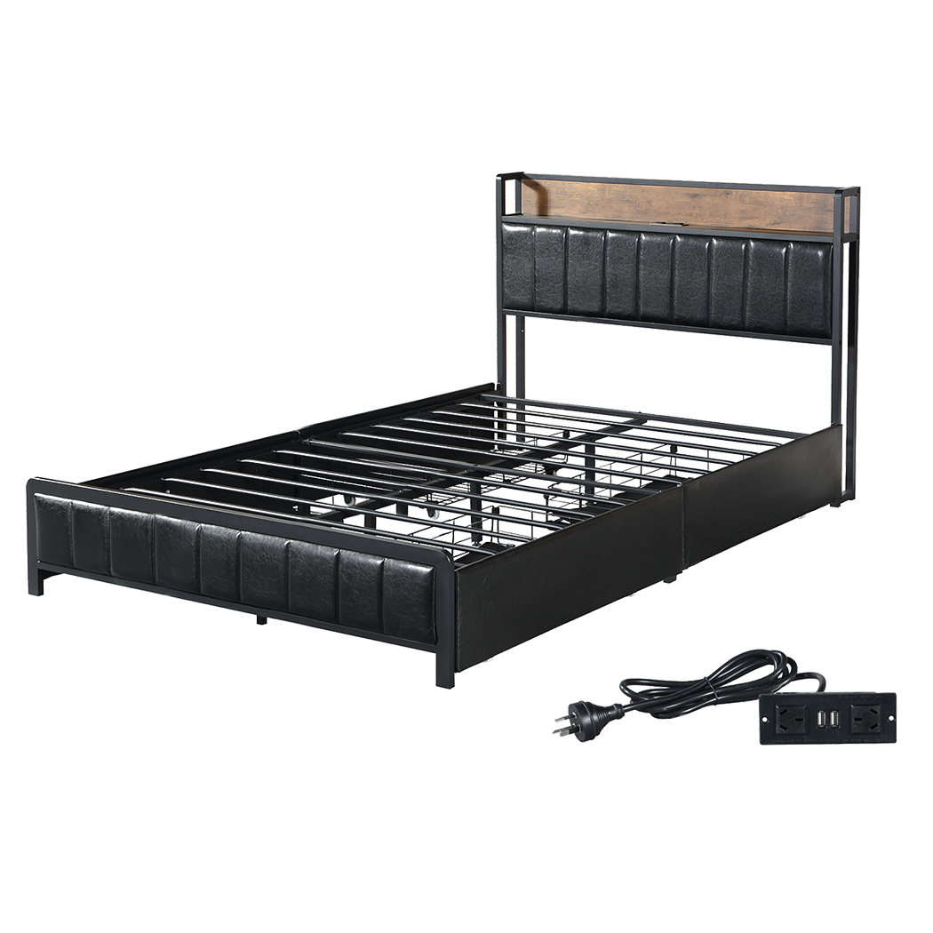 Double Bed Frame Storage Drawer 208x140x101cm