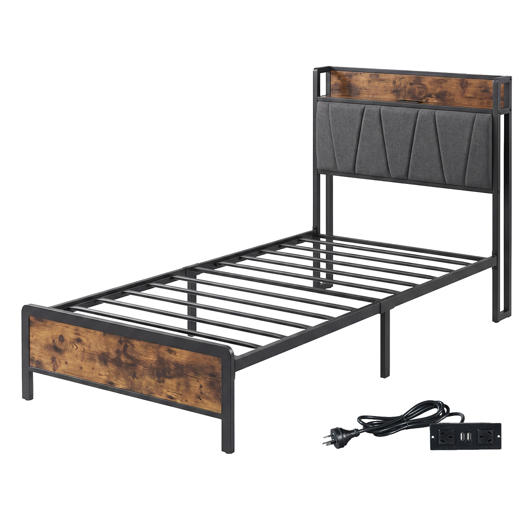 Single Bed Frame Storage Headboard 207x91.5x105cm