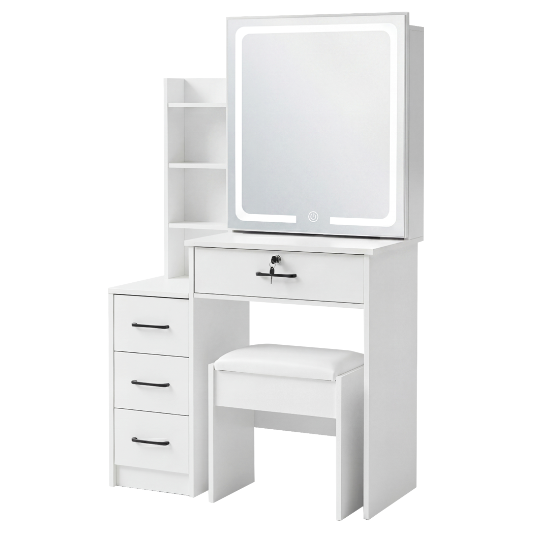 Levede Dressing Table Vanity Stool Set Sliding LED Mirror Makeup Storage Shelves White