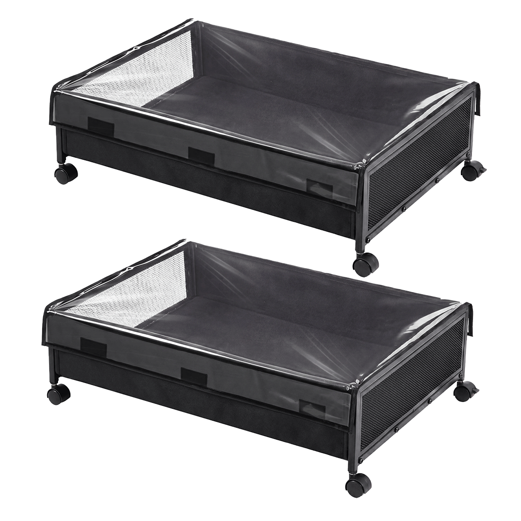 Levede 2Pcs Under Bed Storage Box Wheels Clothes Organizer Dustproof 48L