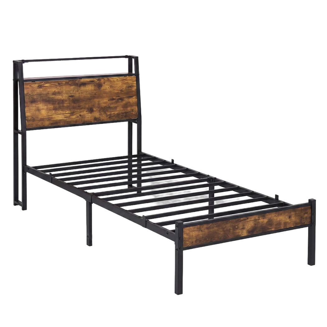 Levede Single Bed Frame LED Lights USB Charging Storage Headboard Metal Platform