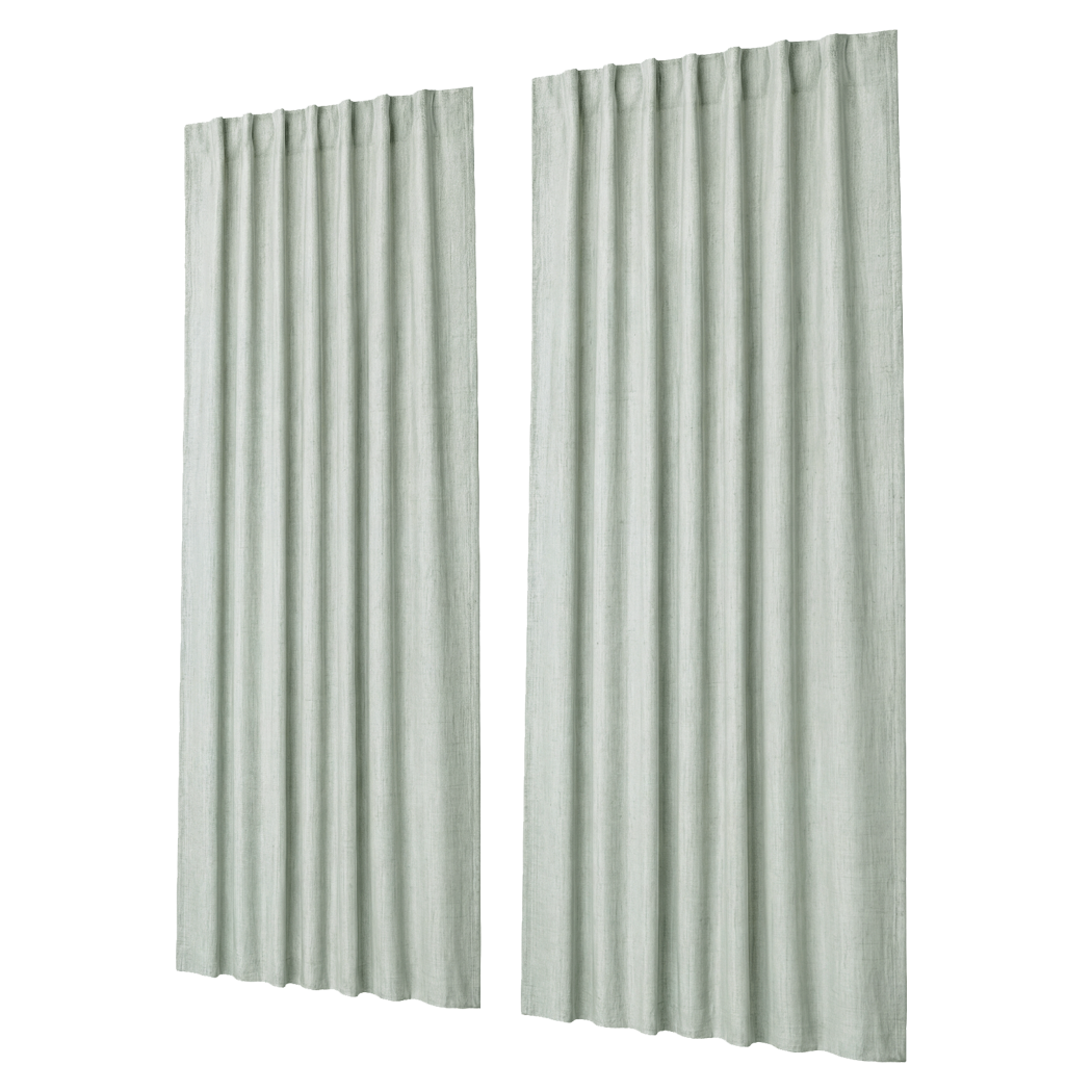 Marlow Blackout Curtains 2 Panels Thermal Linen Look Blockout Drapes Green