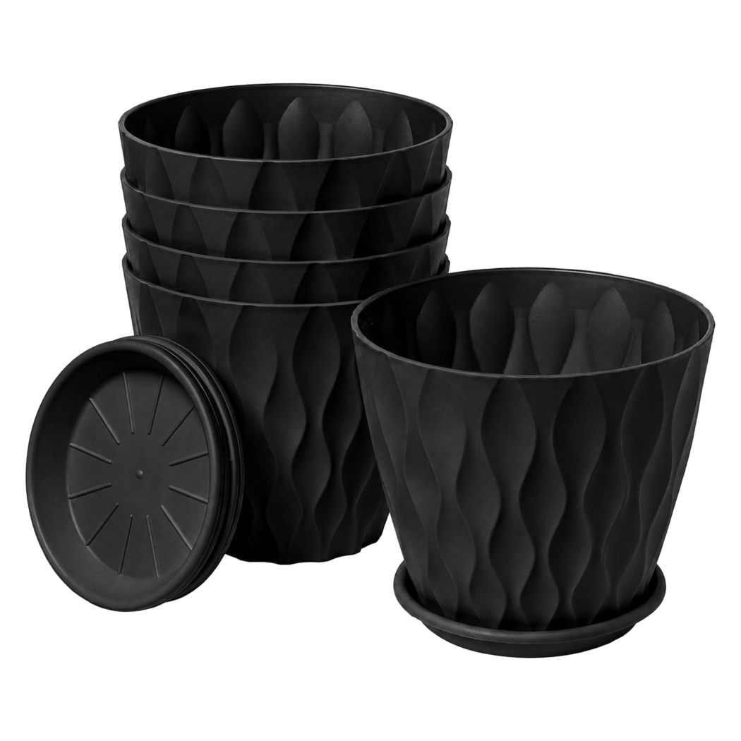 Toque Plant Pots 5 Pcs 8 Inchs Plastic Planter Pots with Drainage Saucers Black