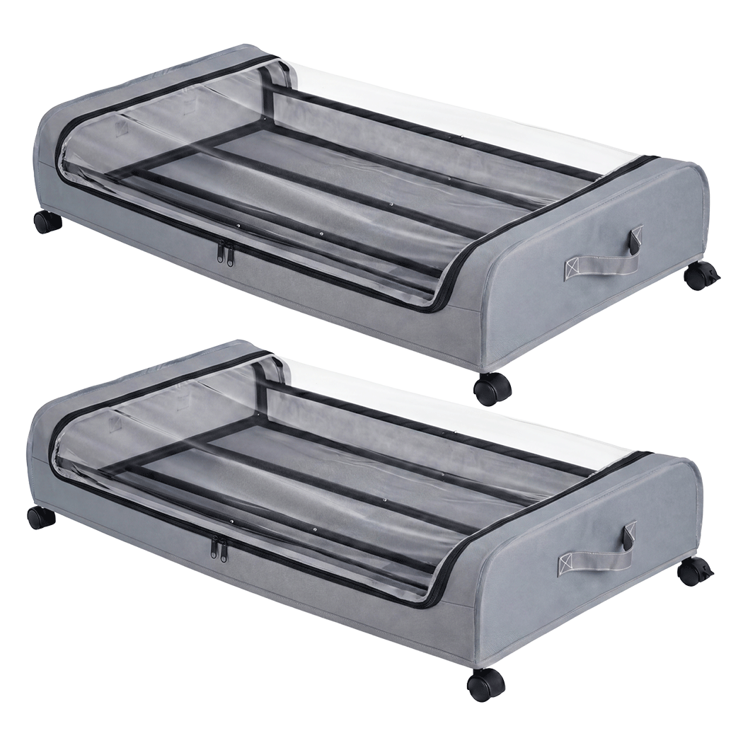 Levede 2x Under Bed Storage Containers for Shoe and Apparel Clear-Lidded Rolling