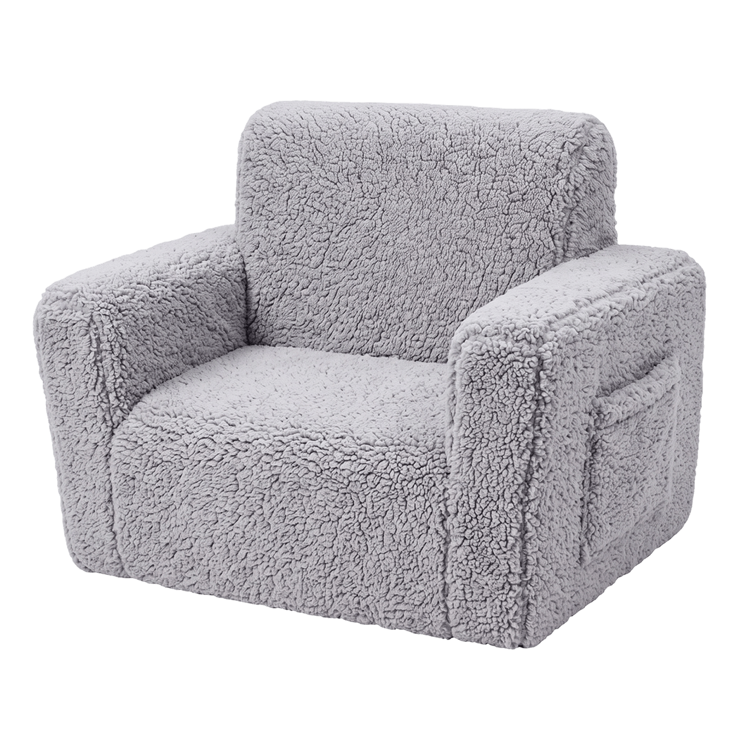 Kids Sofa Fold Out Couch Grey 59.5x43.2x43.2cm