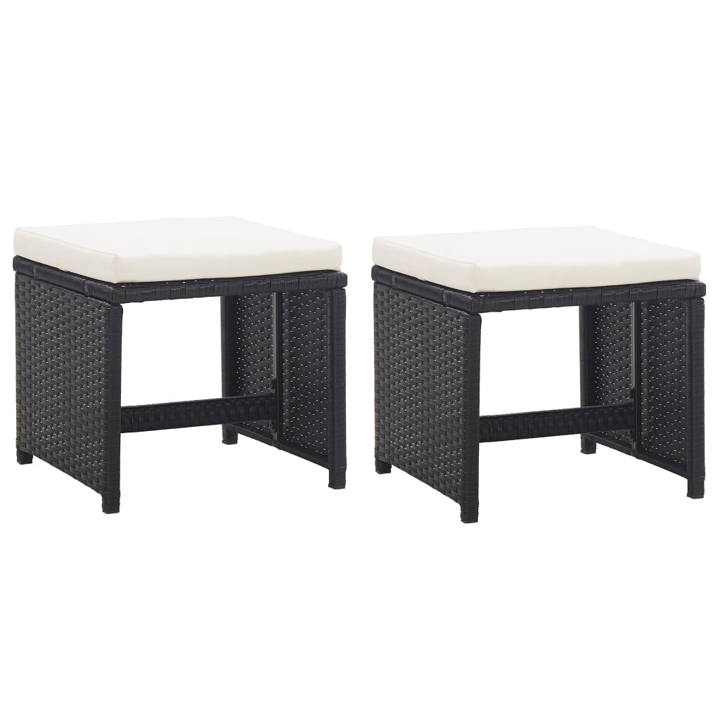 9 Piece Outdoor Dining Set with Cushions Poly Rattan Black - 52×56×85cm