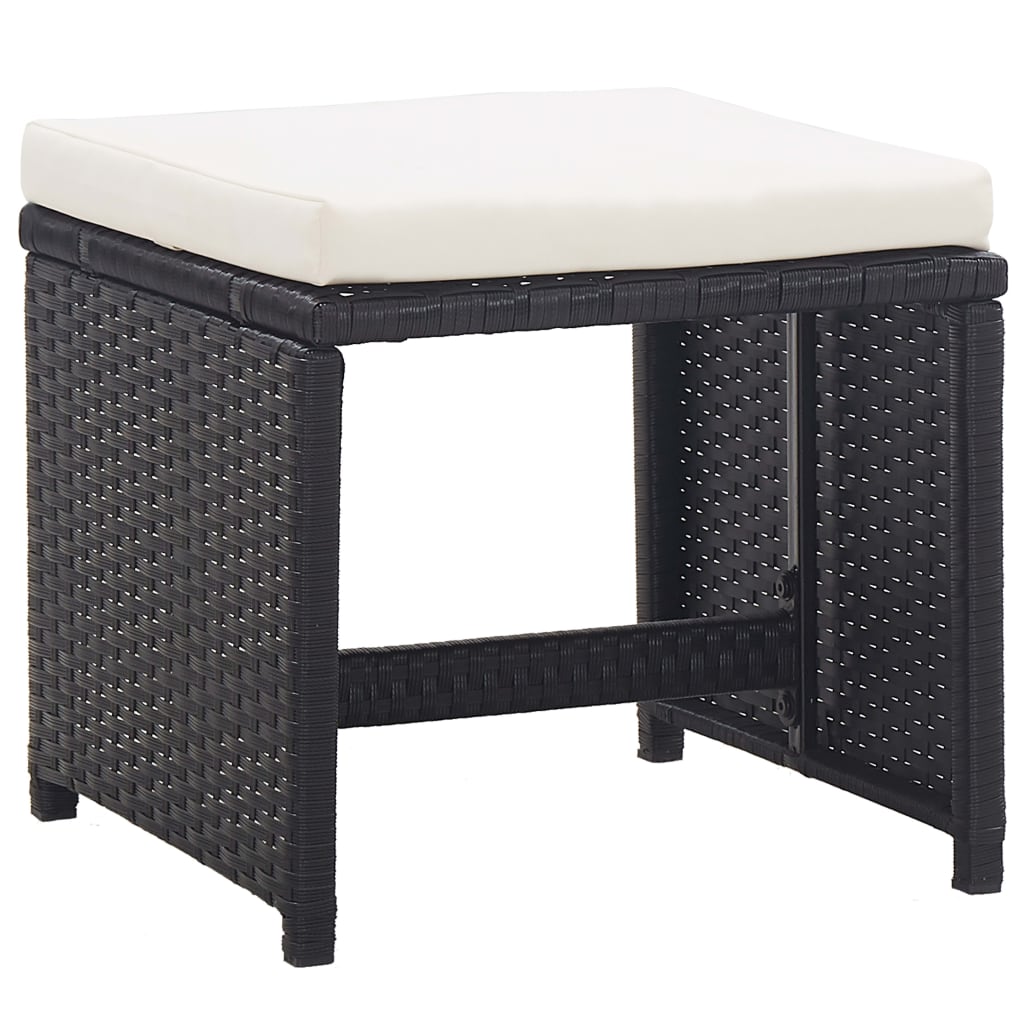 11 Piece Outdoor Dining Set with Cushions Poly Rattan Black - 52×56×85cm