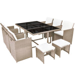 11 Piece Outdoor Dining Set with Cushions Poly Rattan Beige