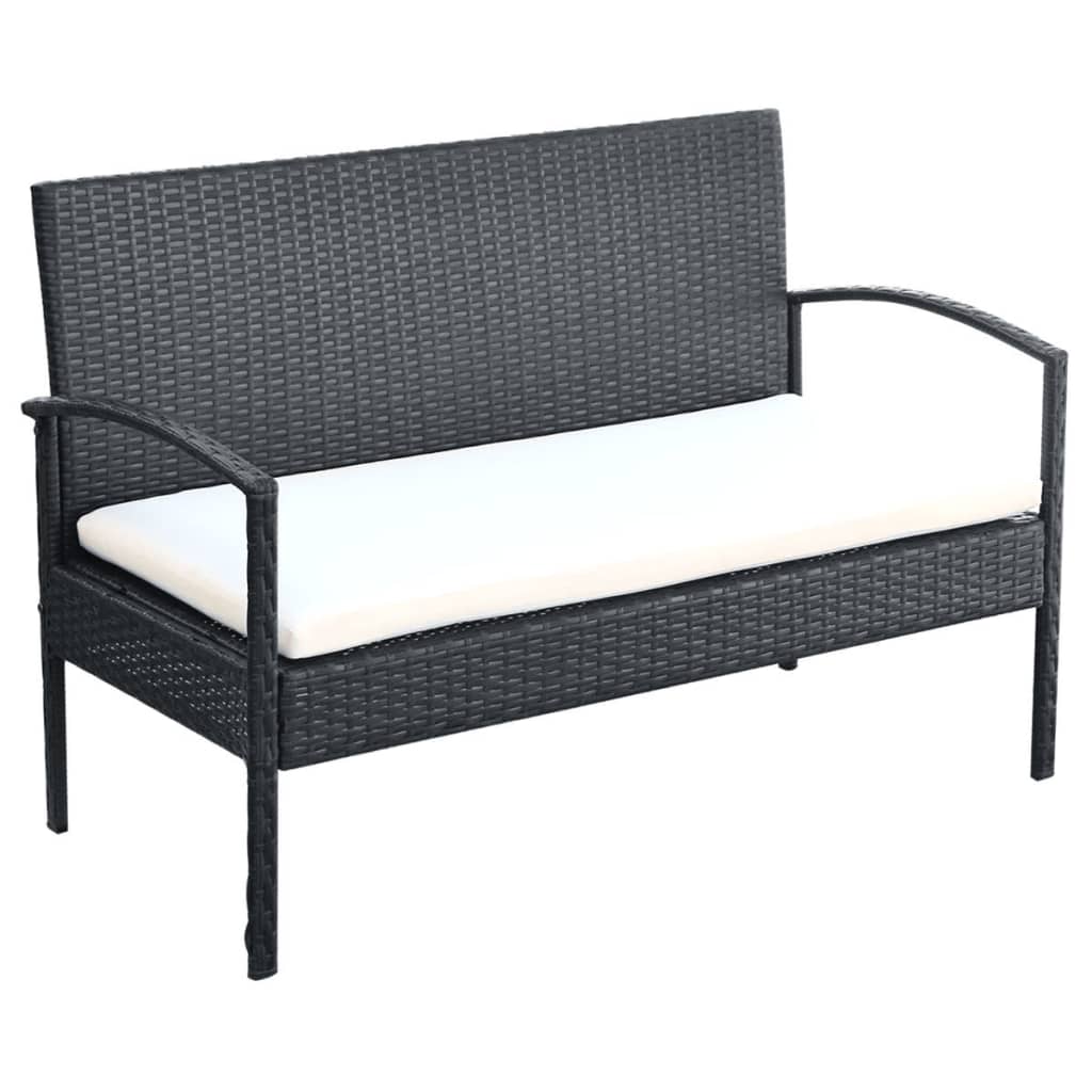 4 Piece Garden Lounge Set with Cushions Poly Rattan Black - 106×59×73cm