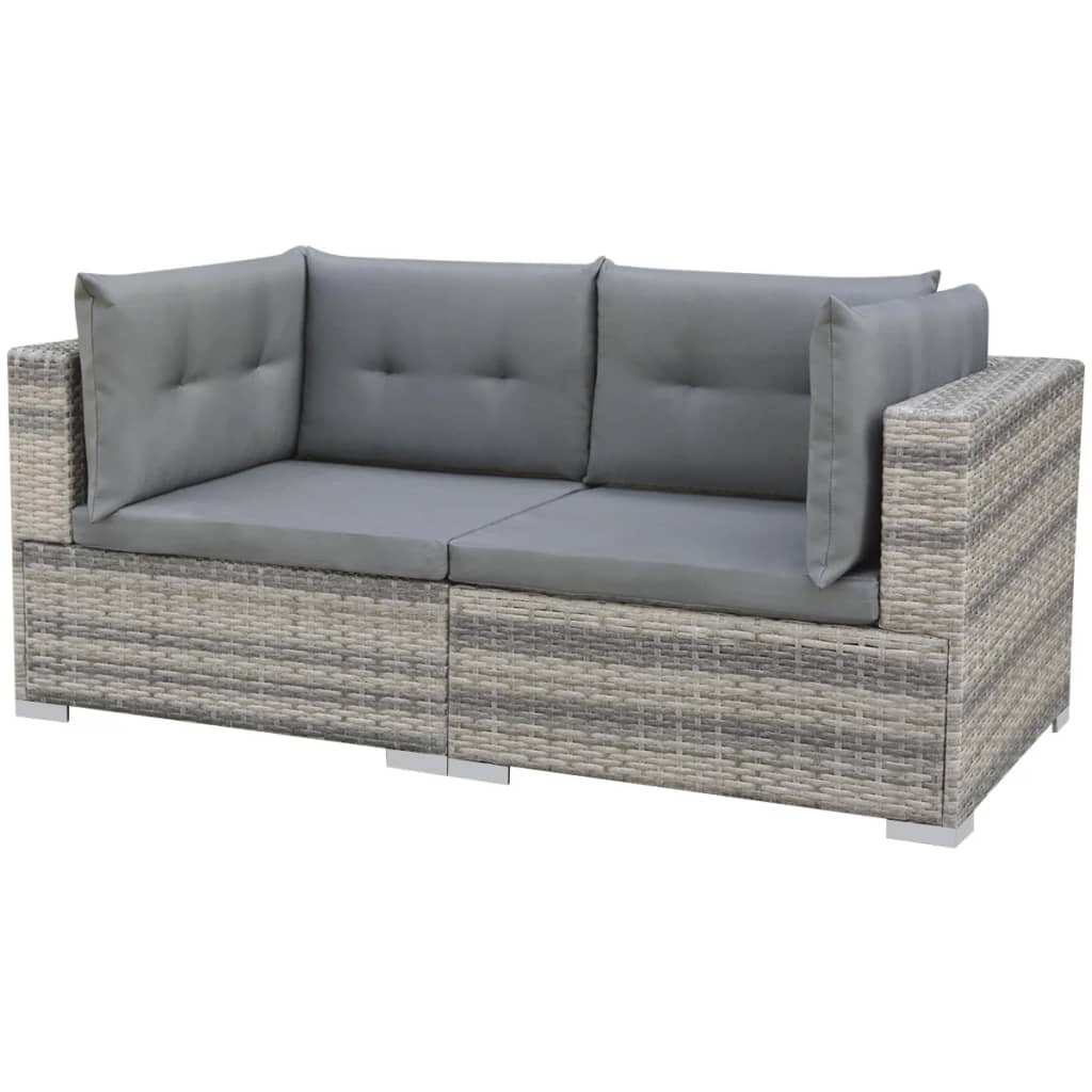 10 Piece Garden Lounge Set with Cushions Poly Rattan Grey - 69.5×69.5×52.5cm