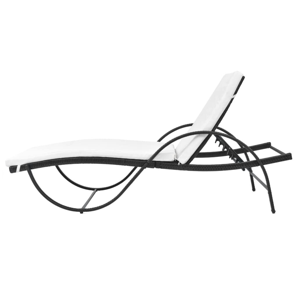 Sun Lounger with Cushion Poly Rattan Black - 193×64×56cm