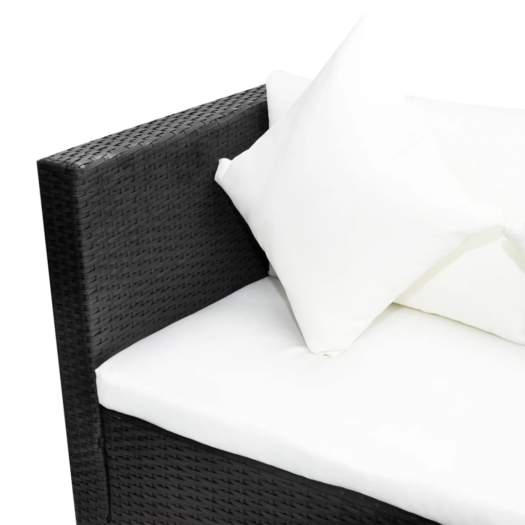 4 Piece Garden Lounge Set with Cushions Poly Rattan Black - 118×60×64cm