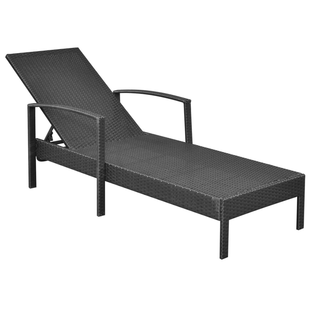 Sun Lounger with Cushion Poly Rattan Black - 195×68×52cm
