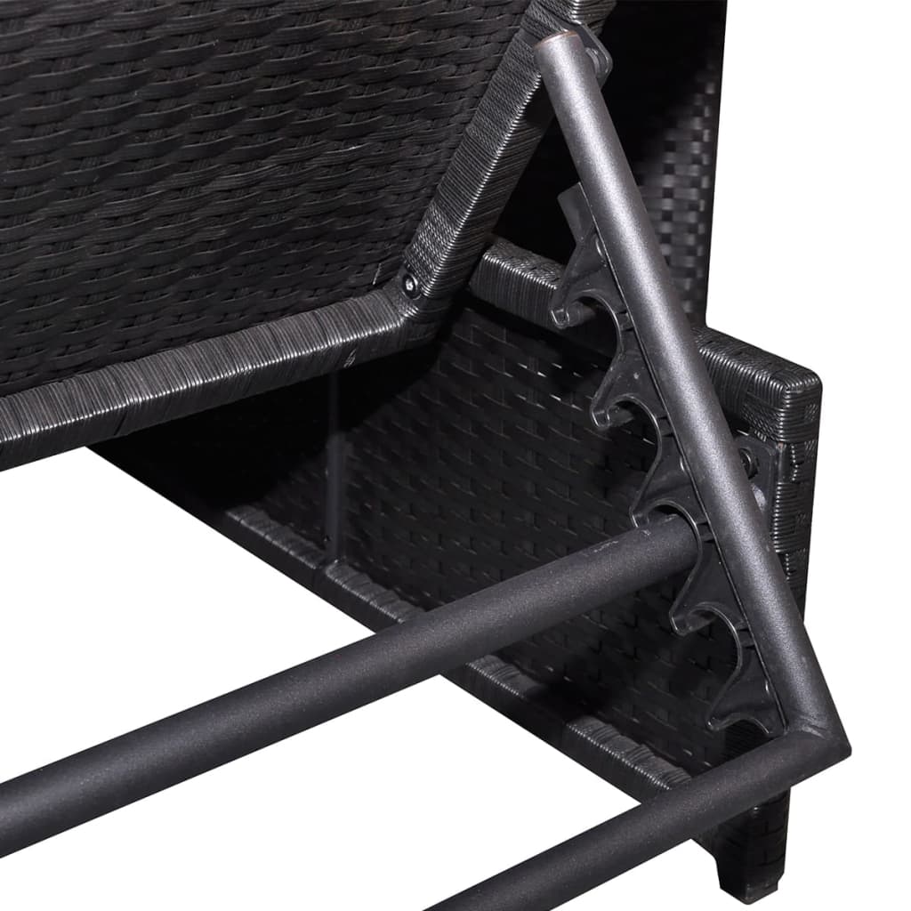 Sun Loungers 2 pcs with Table Poly Rattan Black - 190×65cm