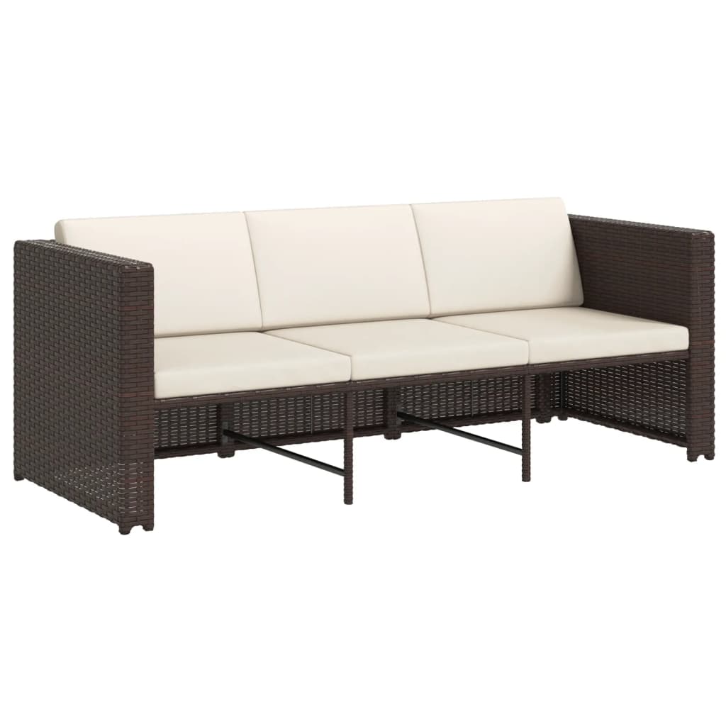 4 Piece Garden Lounge Set with Cushions Poly Rattan Brown - 190×75×65cm