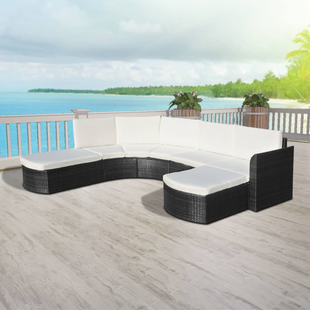 4 Piece Garden Lounge Set with Cushions Poly Rattan Black - 266×230×69cm