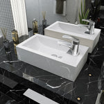 Basin with Faucet Hole Rectangular Ceramic White
