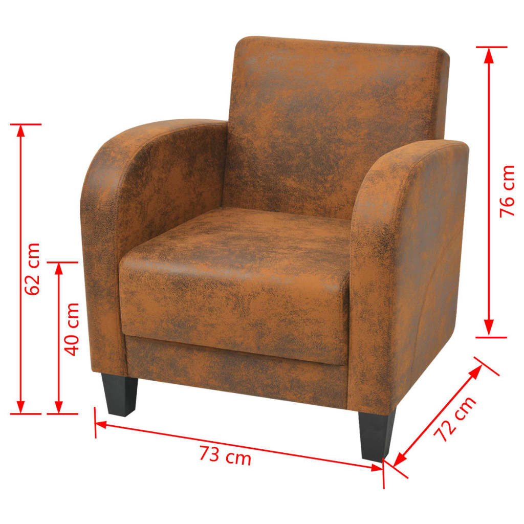 Armchair Brown Suede Leather - 73×72×76cm