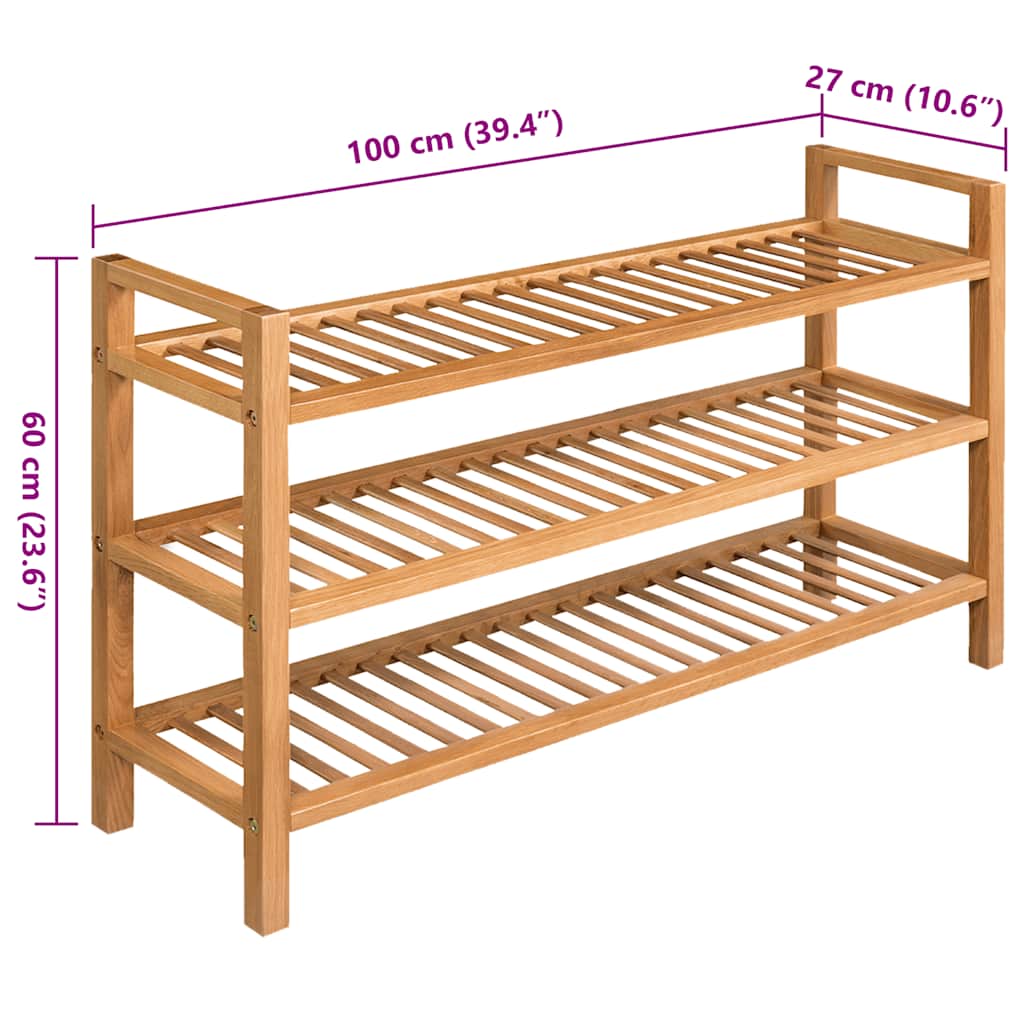 Shoe Rack with 3 Shelves Solid Oak Wood