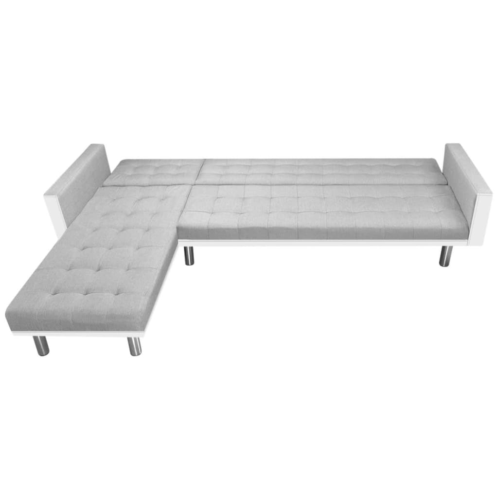 Corner Sofa Bed Fabric White and Grey