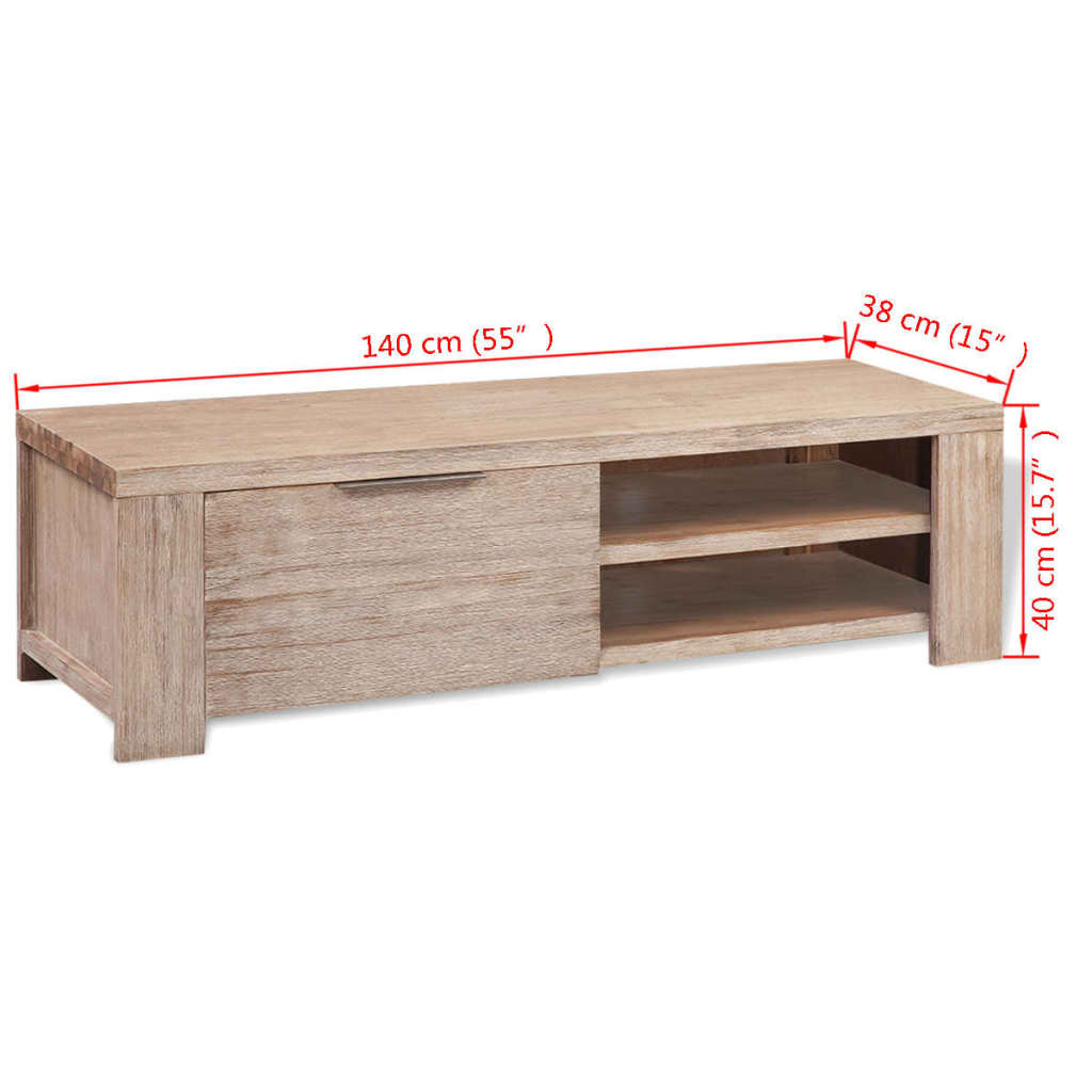 Solid Brushed Acacia Wood TV Cabinet Stand 140cm Entertainment Unit