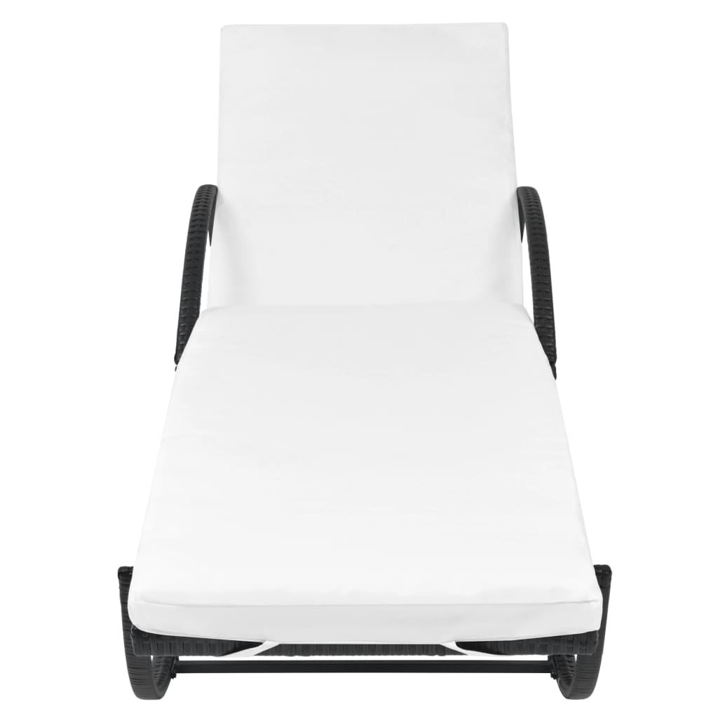 Sun Loungers 2 pcs with Table Poly Rattan Black - 193×64×56cm