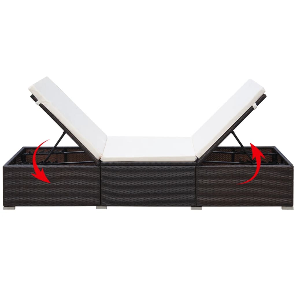 Sun Lounger with Cushion Poly Rattan Brown - 195×60×31cm