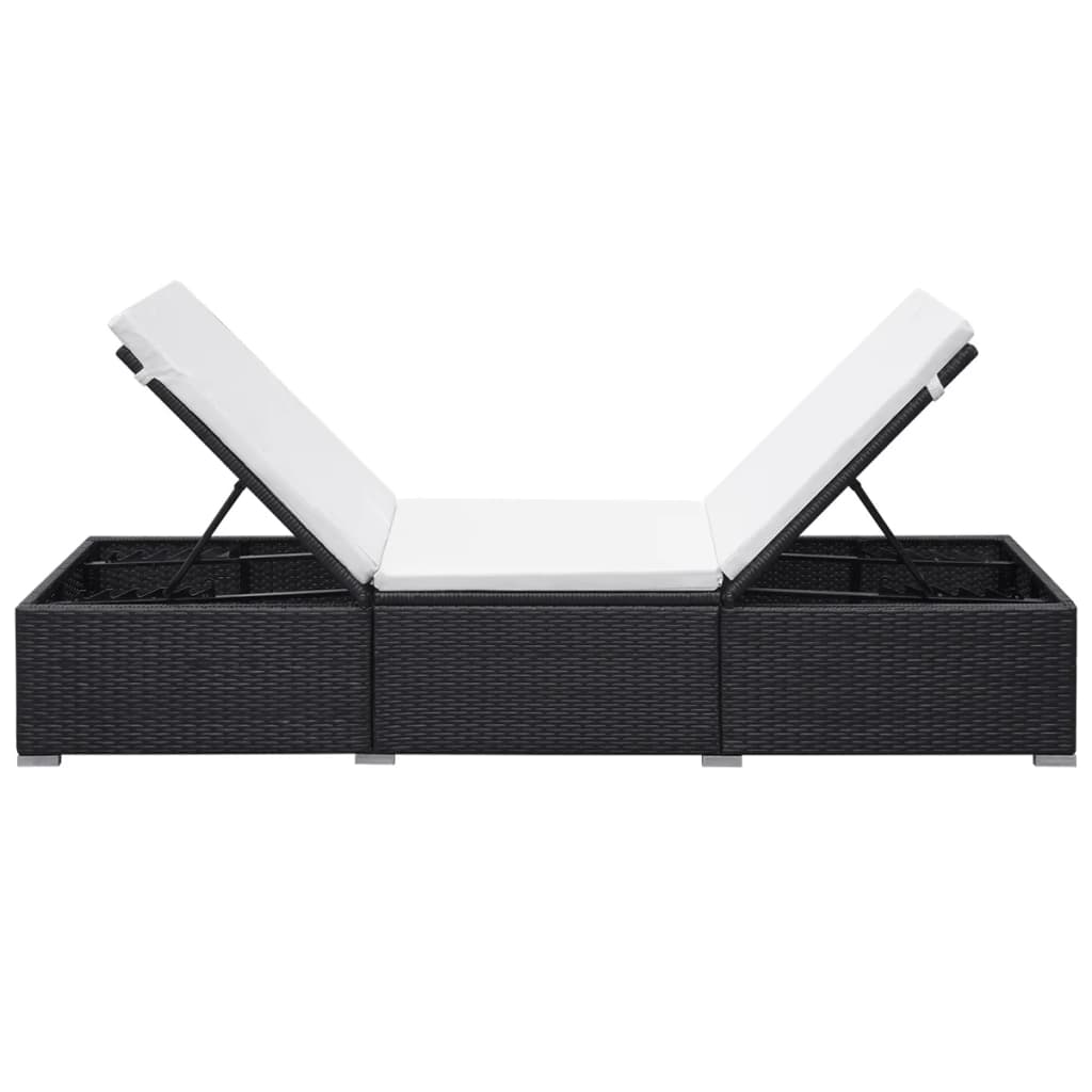 Sun Lounger with Cushion Poly Rattan Black - Black And Cream White