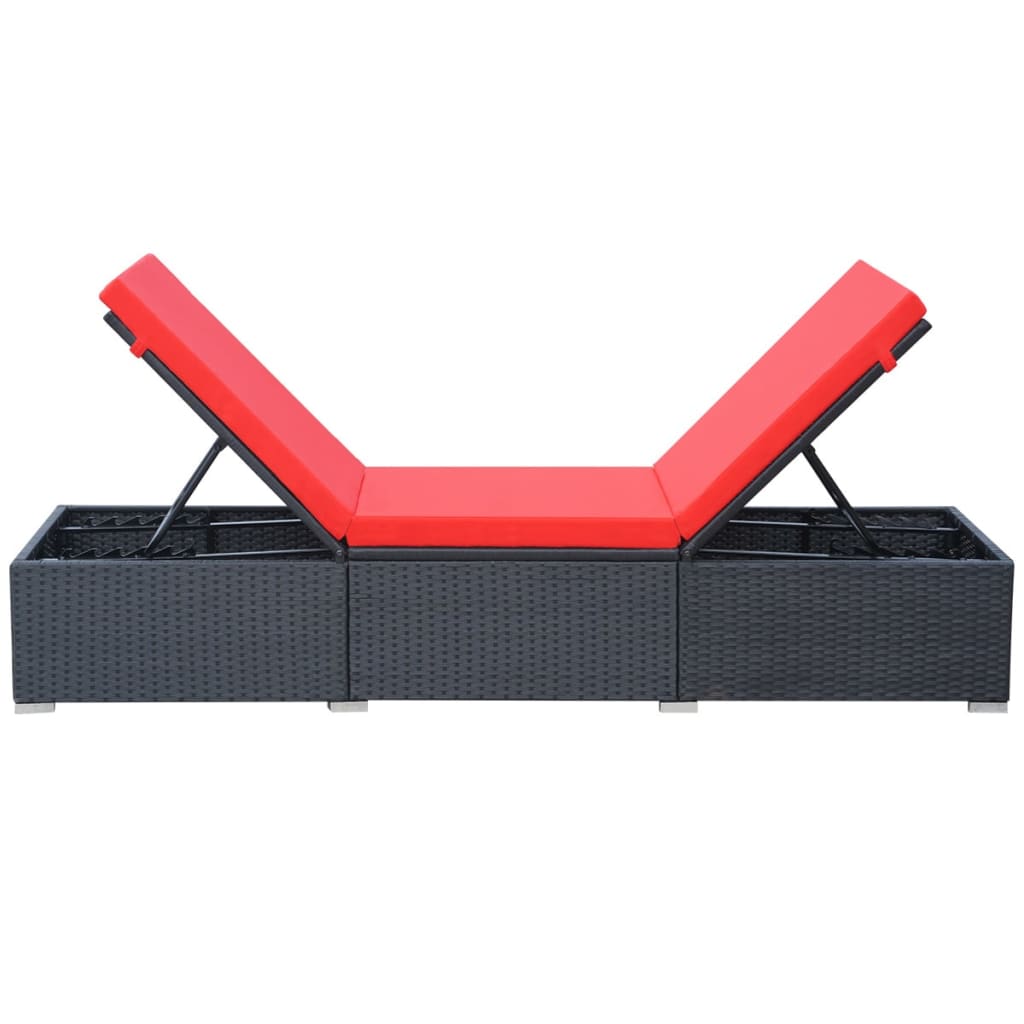 Sun Lounger with Cushion Poly Rattan Black - Black And Red