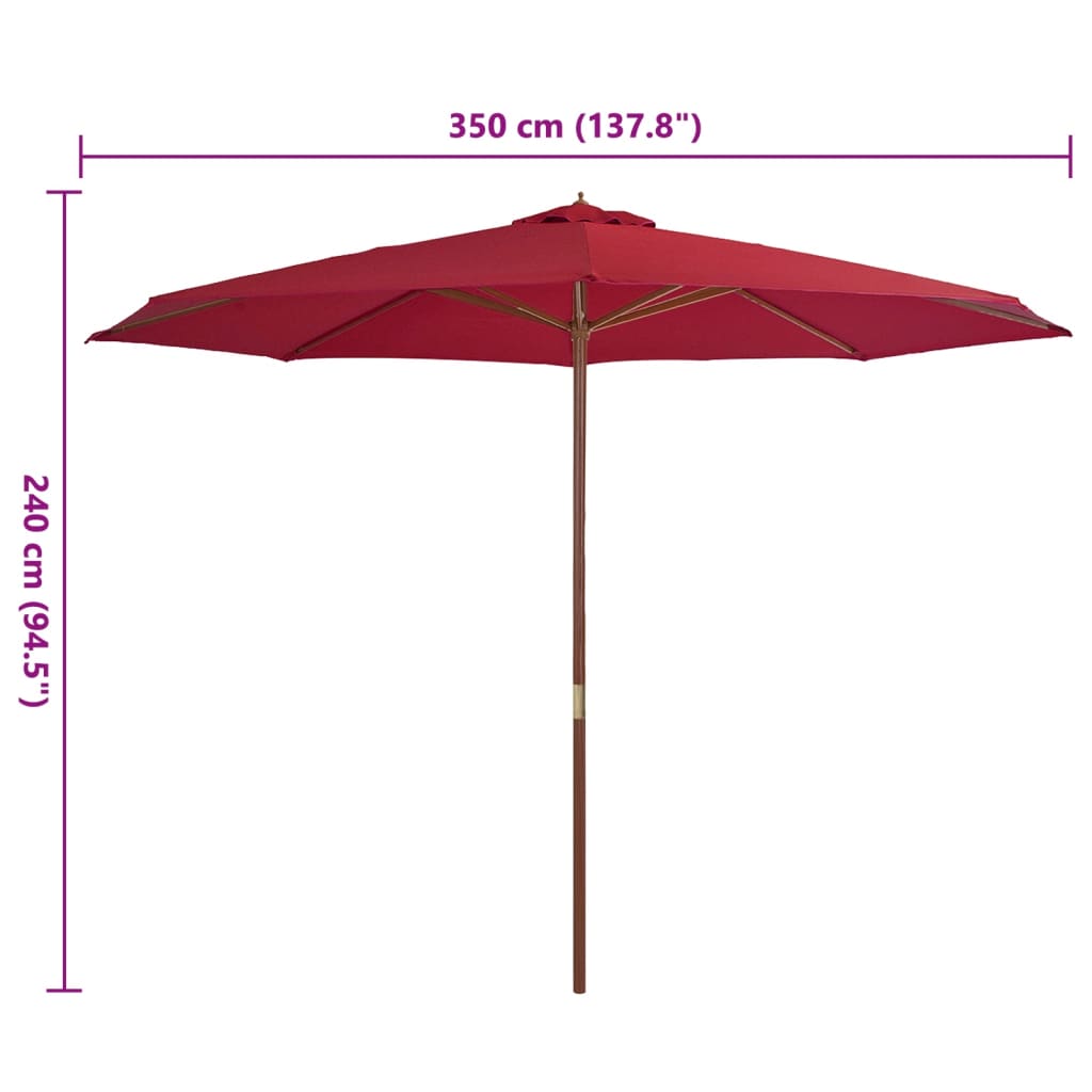 Outdoor Parasol with Wooden Pole 350 cm Burgundy
