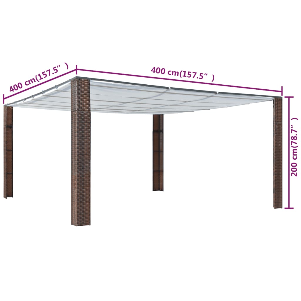 Gazebo with Roof Poly Rattan Brown and Cream - 400×400×200cm