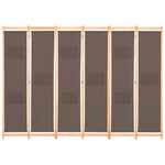 6-Panel Room Divider Brown Fabric