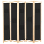 5-Panel Room Divider Black Fabric