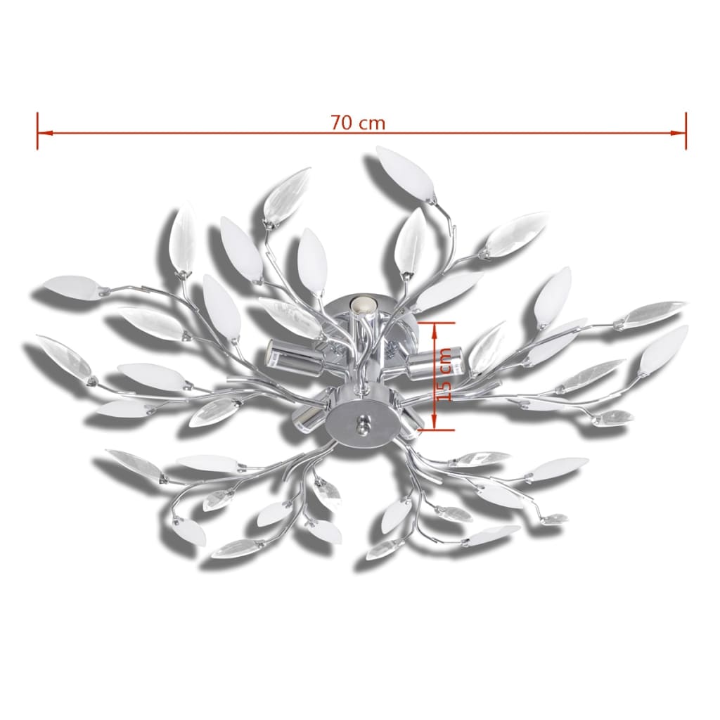 Transparent&White Ceiling Lamp Acrylic Crystal Leaf Arms 5 E14 Bulbs