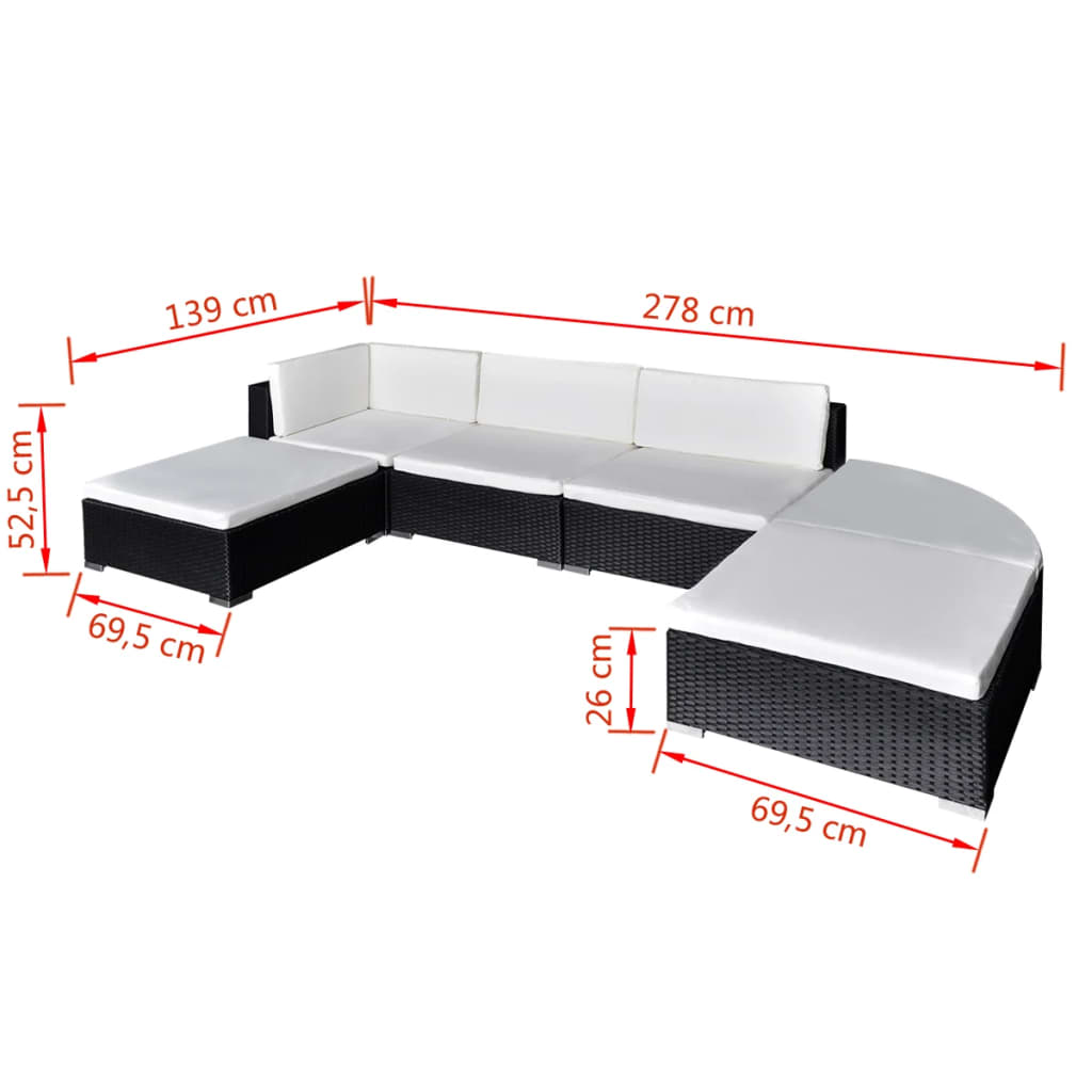 6 Piece Garden Lounge Set with Cushions Poly Rattan Black