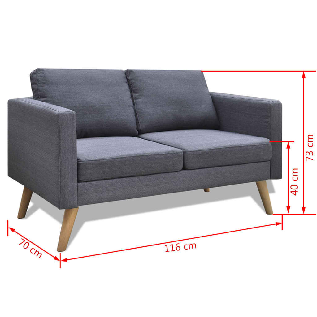 Sofa 2-Seater Fabric Dark Grey - 116×70×73cm