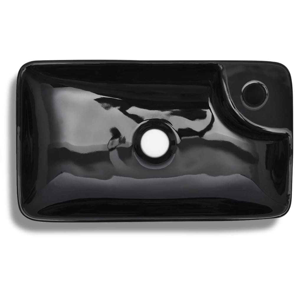 Ceramic Bathroom Sink Basin with Faucet Hole Black - 440×250×100mm