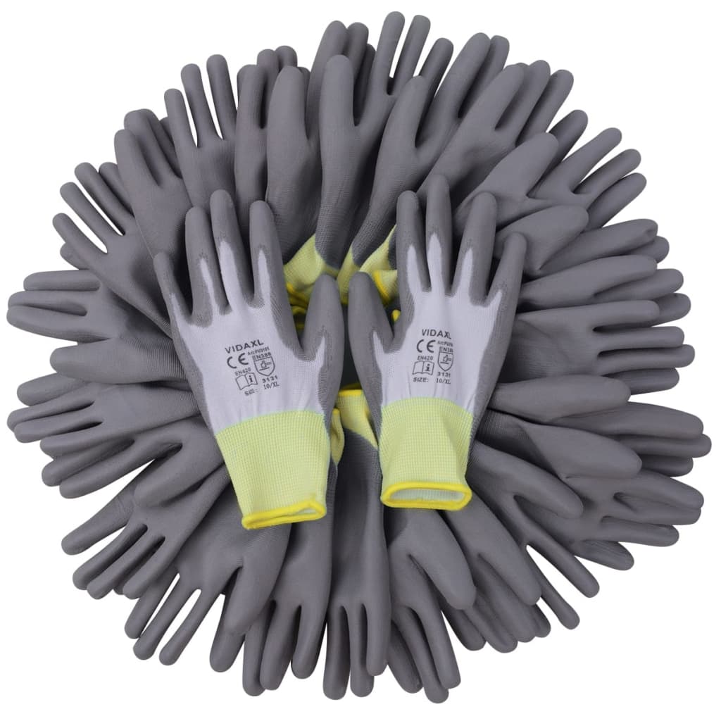 Work Gloves PU Pairs White and Grey Size XL