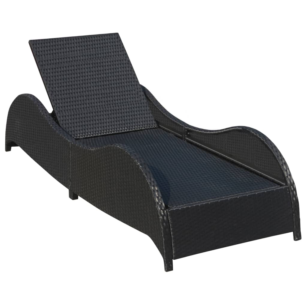 Sun Lounger with Cushion Poly Rattan Black - 200×73×45cm