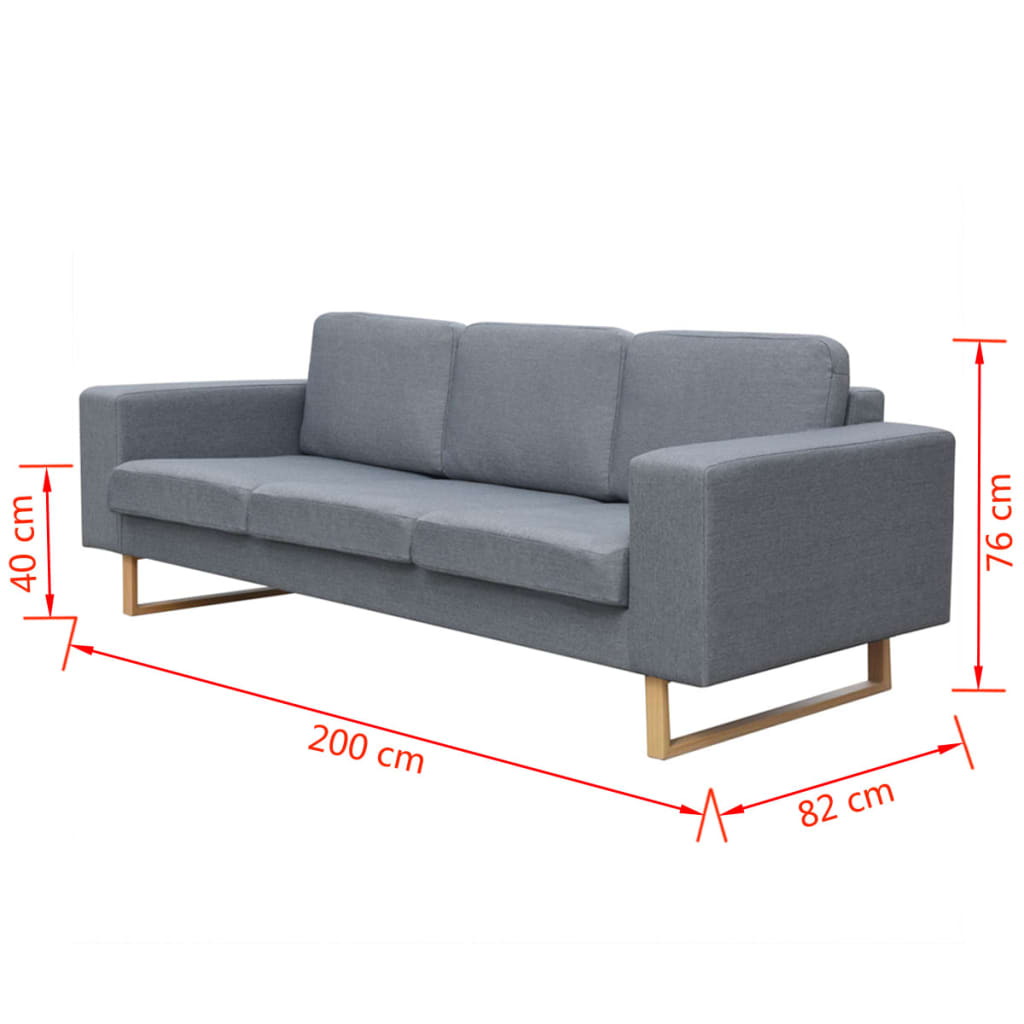 3-Seater Sofa Fabric Light Grey - 200×82×76cm