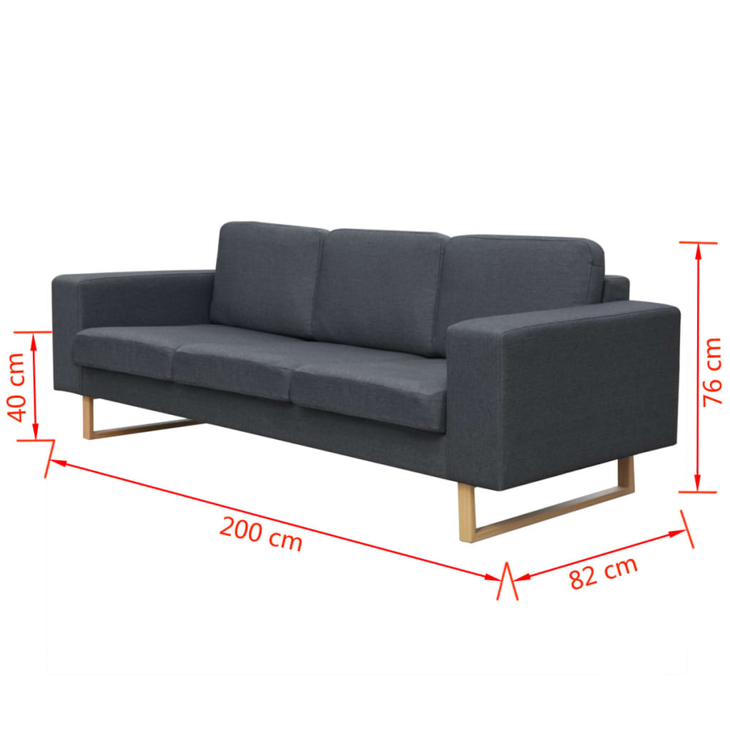 3-Seater Sofa Fabric Dark Grey - 200×82×76cm