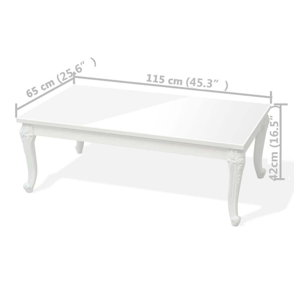 Coffee Table High Gloss White - 115×65×42cm