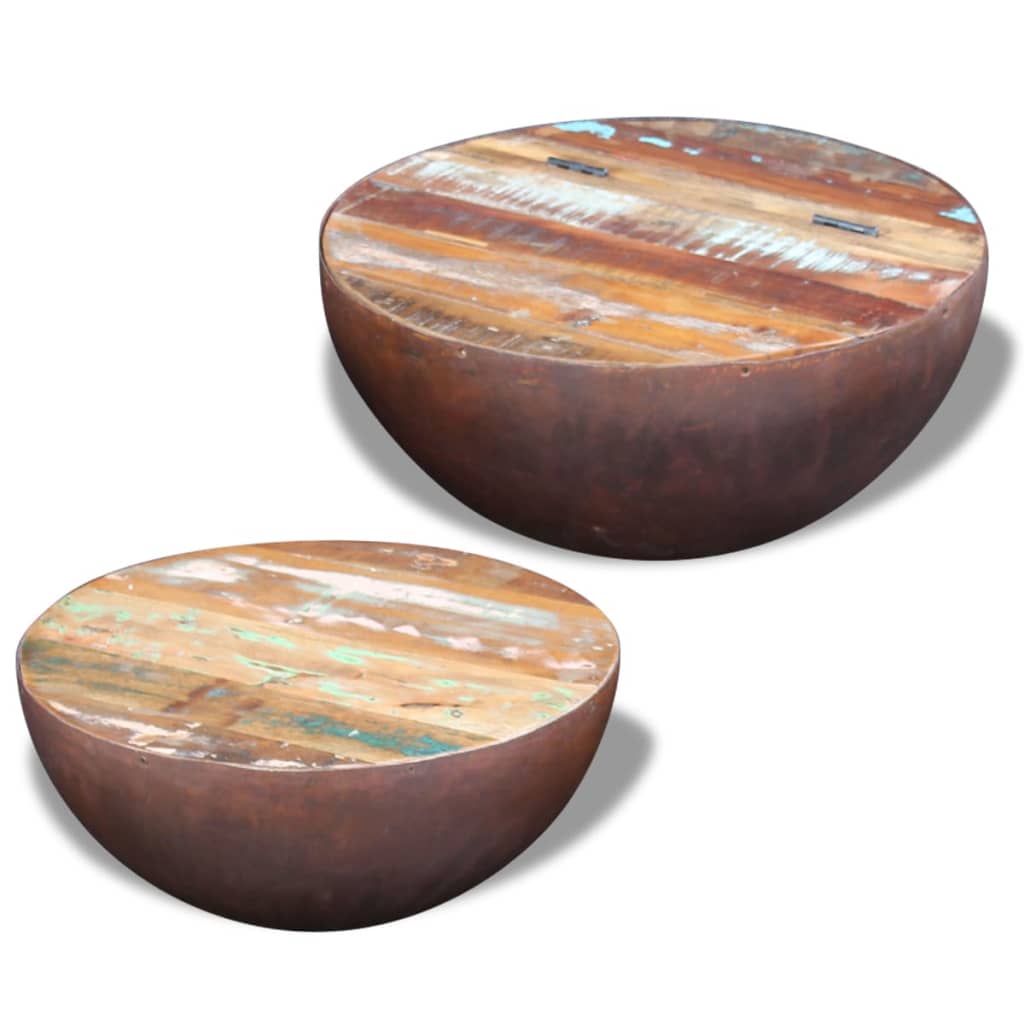 Two Piece Bowl Shaped Coffee Table Set Solid Reclaimed Wood - 60×60×30cm
