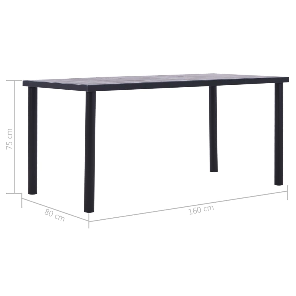 Dining Table Black and Concrete MDF -Grey