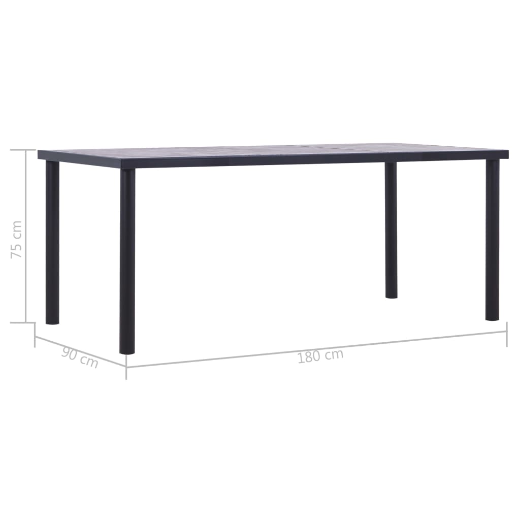 Dining Table Black and Concrete MDF, Grey