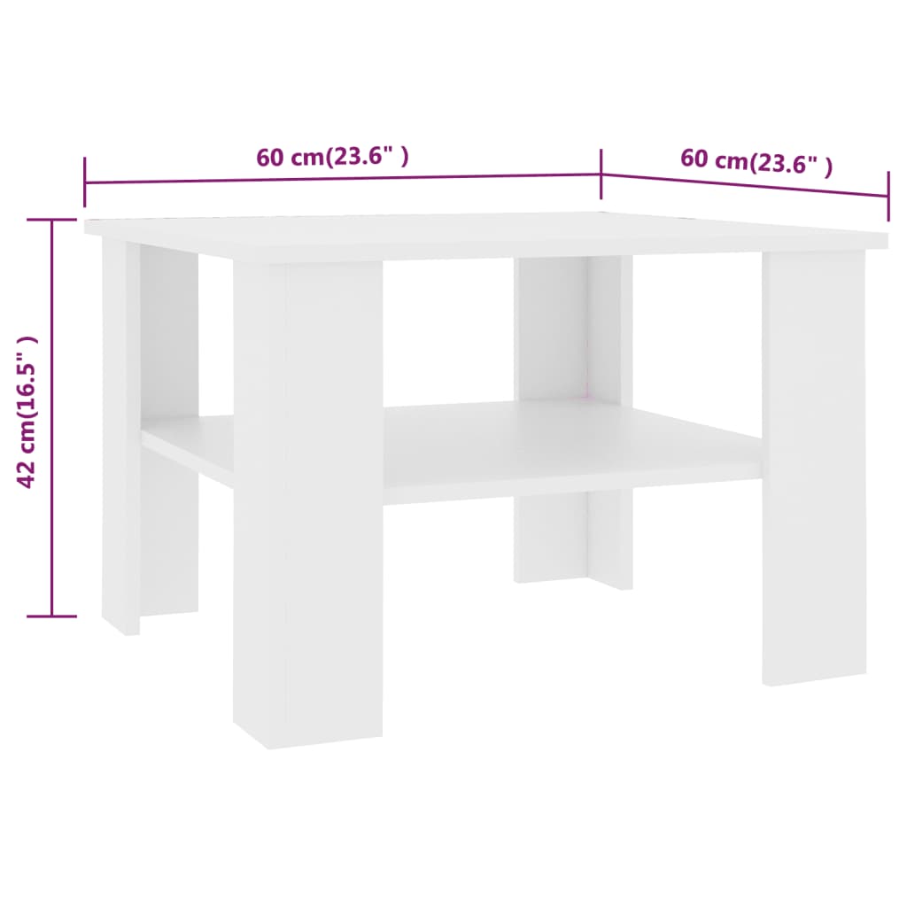 Coffee Table White Chipboard - 60×60×42cm