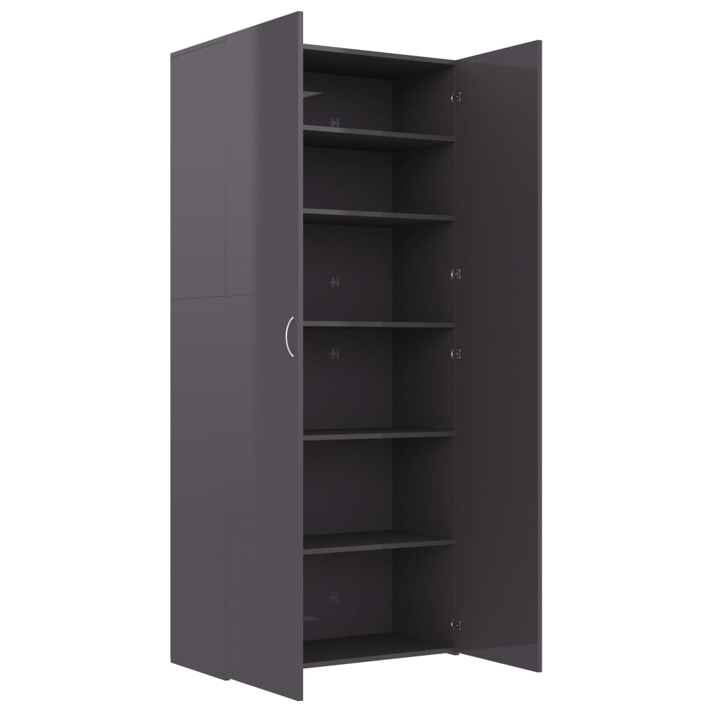 Shoe Cabinet High Gloss Grey Chipboard - 80×35.5×180cm
